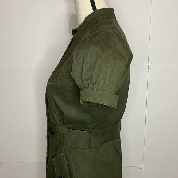 Jill Jill Stuart Short Sleeve Button Down Dress Size 6 Olive Green Lined Stretch - Picture 6 of 8